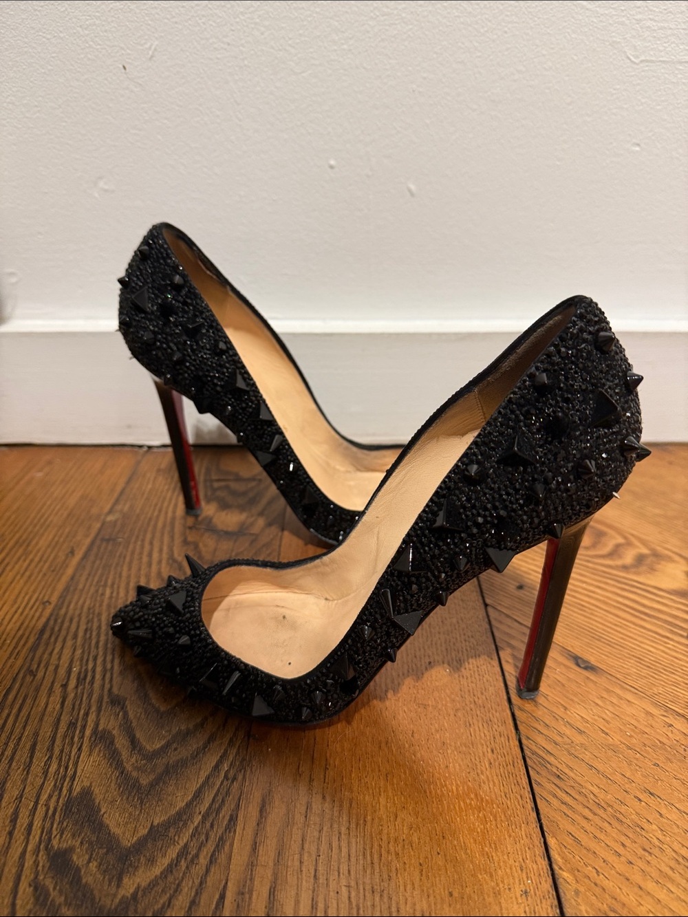 Christian Louboutin Black Studded Pointed Toe Pumps size 36.5 - Picture 2 of 3
